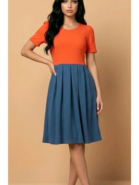 Lularoe Dresses & Skirts - LulaRoe Fit & Flare Amelia Midi Dress Size XXS Peach & Blue